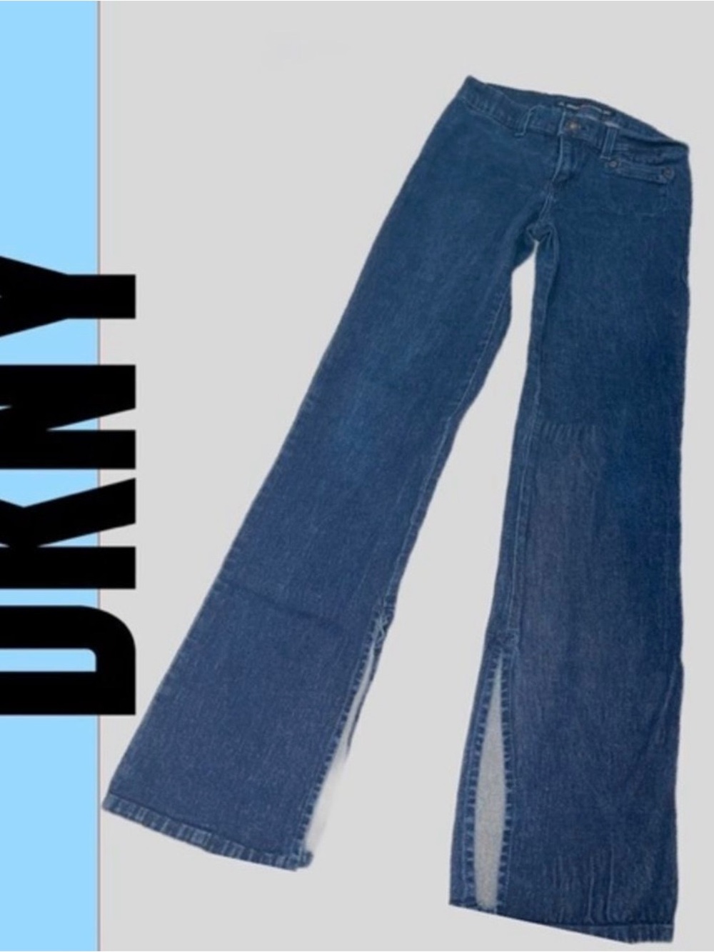 DKNY Juniors Dark Blue Flare Leg Jeans with Hem Slit‎ - Size 5. Style #KXRU1865